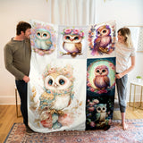 1pc Adorable Owl Print Flannel Blanket - Ultra-Soft & Cozy, Perfect Gift, Ideal for AC Rooms, Versatile Use for Adults