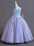 Rainbow Princess Dress for Girls - Lace, Tulle, and Flower Accents - Perfect for Wedding, Pageant, Runway, Piano Performance, and Special Occasions