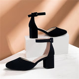 2.25 Inches Closed Toe Heels For Women -Black Round Toe Chunky Wedding Block Women Pumps Shoes