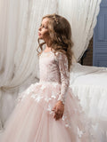 Teen Flower Girl Maxi Lace Ball Gown - Semi-Sheer, Contrasting Floral Pattern, Woven Polyester, Skinny Fit, Non-Stretch, Perfect for Party Role-playing and Host Performance in Fall/Winter Seasons