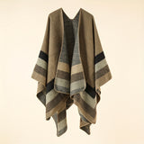 Ladies Large Striped Shawl Vintage Inelastic Sunscreen Cardigan Air-conditioned Room Windproof Warm Shawl