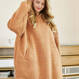 Solid Plush Hooded Robe, Warm & Comfy Wearable Blanket Robe With Pockets, Women's Sleepwear