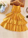 Girls Polka Dot Ruffled Sundress, Elegant Ladylike Style, Sleeveless Dress for Kids