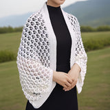 Chic Monochrome Hollow Cardigan Shawl - Loose Batwing Sleeves, Elegant Smock Design for Stylish Womens Outerwear