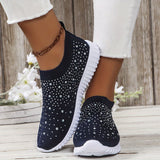 lutaotie Stylish Womens Walking Sneakers - Breathable, Lightweight, Comfortable, Stabilizing Shoes with Rhinestone Decor, Chunky Sole, and EVA Insole for All-Season Wear