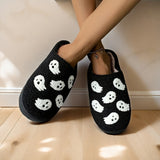 Halloween Ghost Pattern Slippers, Casual Slip On Plush Lined Shoes, Comfortable Indoor Home Slippers