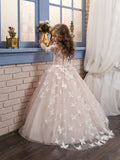 Teen Flower Girl Maxi Lace Ball Gown - Semi-Sheer, Contrasting Floral Pattern, Woven Polyester, Skinny Fit, Non-Stretch, Perfect for Party Role-playing and Host Performance in Fall/Winter Seasons