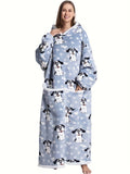 Cozy Plus Size Sloth Print Robe - Soft Womens Flannel Wearable Hooded Blanket - Comfy & Adorable Extra Long Sleepwear for All Seasons