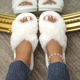 Cozy Plush Cross-Strap Women's Slippers - Warm, Open Toe Indoor Shoes With Soft Sole For All Seasons