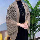 Chic Monochrome Hollow Cardigan Shawl - Loose Batwing Sleeves, Elegant Smock Design for Stylish Womens Outerwear