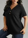 Plus Size Lace Blouse - Delicate Lace Trim, Flattering V-Neck, Short Sleeves, Relaxed Casual Style - Perfect for Spring, Womens Plus Size Clothing