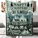 1pc Cozy Camping Theme Gift Blanket - Soft Flannel, Happy Campers Decor, Outdoor Travel Hiking Throw Blanket for Women and Men Lovers - Perfect for Campsite, Picnic, and Home Decor