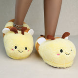 Casual Cute Cartoon Bee Design Slip On Home Shoes For Girls, Non-slip Warm Furry Slippers For Indoor Party