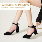 2.25 Inches Closed Toe Heels For Women -Black Round Toe Chunky Wedding Block Women Pumps Shoes