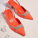 Elegant Slingback Kitten Heels: Solid Color, Lace-Up, Comfortable Low Stiletto, Pointed Toe - Perfect for Every Occasion