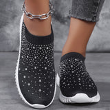 lutaotie Stylish Womens Walking Sneakers - Breathable, Lightweight, Comfortable, Stabilizing Shoes with Rhinestone Decor, Chunky Sole, and EVA Insole for All-Season Wear