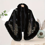 Glamorous Peacock Pattern Faux Fur Collar Shawl Cardigan - Winter Thickened Warmth for Stylish Women - Noble Design, Cheongsam-Inspired Cloak