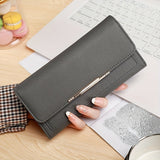 Trendy Lychee Pattern Long Wallet, Solid Color Multi-card Slots Card Holder, Perfect Purse For Daily Use