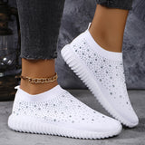 lutaotie Stylish Womens Walking Sneakers - Breathable, Lightweight, Comfortable, Stabilizing Shoes with Rhinestone Decor, Chunky Sole, and EVA Insole for All-Season Wear