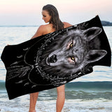 1pc Vibrant Wolf Dreamcatcher Printed Beach Towel - Ultra-Soft, Highly Absorbent, Quick-Drying, Modern Style, 55 Inch Multi-Use Summer Bath Towel for Yoga, Swimming, Fitness, Camping, and Outdoor Activities