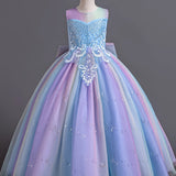 Rainbow Princess Dress for Girls - Lace, Tulle, and Flower Accents - Perfect for Wedding, Pageant, Runway, Piano Performance, and Special Occasions