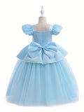 Glittering Eden Girls Princess Dress - Sparkling Tulle with Luxurious Satin Waist - Dreamy Puff Sleeves for Birthday, Pageant & Dance Events - Glamorous Ball Gown