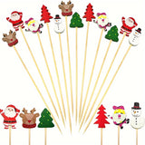 100pcs Wooden Festive Christmas Cocktail Picks - Sticks With Snowflakes, Snowmen, Reindeer & Trees For Holiday Drinks, Appetizers & Party Decorations