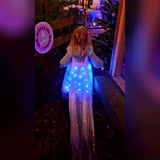 Glittering Girls LED Princess Dress - Sparkling Sequins, Puff Sleeves, Tulle Skirt - Enchanting Fairy Tale Cosplay for Halloween, Holidays, Parties, Proms, Birthdays & Mardi Gras - Battery Not Included