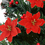 10pcs Sparkling Glitter Poinsettia Flowers - Artificial Christmas Tree Ornaments, Red Holiday Decor for Home & Wreaths, Christmas Decor