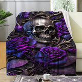 1pc Throw Blanket, Purple Rose And Skull Printed Blanket, Warm Cozy Soft Blanket For Couch Bed Sofa Car Office Camping Travelling, Valentine's Day Gift Blanket Suitable For All Seasons For Halloween