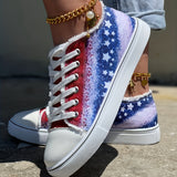 lutaotie Womens All-Season Low-Top Canvas Star Print Sneakers - Lightweight, Non-Slip, Lace-Up, Round Toe, Random Print - Perfect for Casual Walking and Independence Day Celebrations