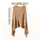 Knit Hollow Out Pullover Poncho Solid Color Tassel Double-layer Outside Wrap Shawl Stylish Bat Sleeve Loose Coat Shawl