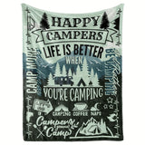 1pc Cozy Camping Theme Gift Blanket - Soft Flannel, Happy Campers Decor, Outdoor Travel Hiking Throw Blanket for Women and Men Lovers - Perfect for Campsite, Picnic, and Home Decor