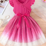 Girls Princess Style Sequin Sparkle Dress - Dazzling Star Mesh Splicing Design for Special Occasion Parties and Birthday Celebrations - Perfect for Little Girls in Summer