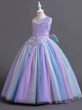 Rainbow Princess Dress for Girls - Lace, Tulle, and Flower Accents - Perfect for Wedding, Pageant, Runway, Piano Performance, and Special Occasions