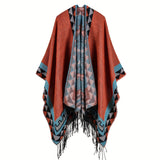 Generous Solid Color Cashmere-Feel Shawl Cape - Timeless Elegance, Ultra-Warm & Reversible - Versatile Windproof Cardigan-Style Wrap