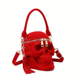 Niche Skull Zipper Satchel Bag, Punk Stylish Shoulder Bag, Dark Style Wallet