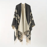 Chic Geometric Tassel Cardigan Shawl - Luxurious Imitation Cashmere, Soft & Warm, Open Front Design - Perfect Windproof Cloak for Trendy Womens Autumn Winter Wardrobe