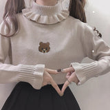 lutaotie Mocha Bear Cottagecore Sweater Top