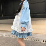 lutaotie Two-Layer Ruffled Long Puff Sleeve Collar Mini Dress