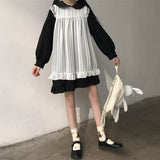 lutaotie Two-Layer Ruffled Long Puff Sleeve Collar Mini Dress