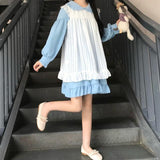 lutaotie Two-Layer Ruffled Long Puff Sleeve Collar Mini Dress