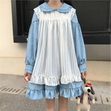 lutaotie Two-Layer Ruffled Long Puff Sleeve Collar Mini Dress