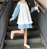 lutaotie Two-Layer Ruffled Long Puff Sleeve Collar Mini Dress