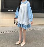 lutaotie Two-Layer Ruffled Long Puff Sleeve Collar Mini Dress