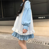 lutaotie Two-Layer Ruffled Long Puff Sleeve Collar Mini Dress