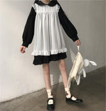 lutaotie Two-Layer Ruffled Long Puff Sleeve Collar Mini Dress