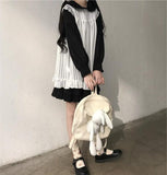 lutaotie Two-Layer Ruffled Long Puff Sleeve Collar Mini Dress