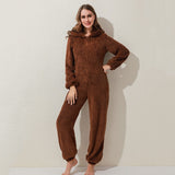 Winter Warm Pyjamas Women Onesies Fluffy Fleece Jumpsuits Sleepwear Overall Plus Size Hood Sets Pajamas For Women Adult