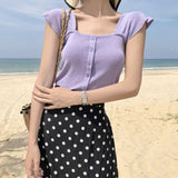 lutaotie Simple Cottagecore Petal Sleeve Top